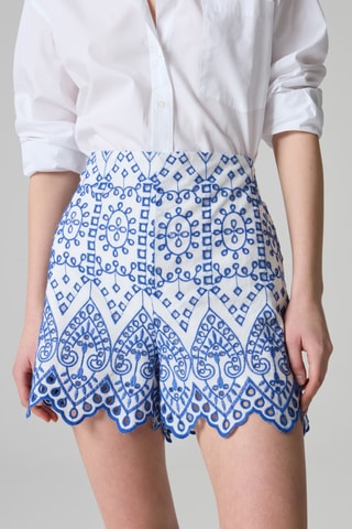 Short regular taille haute - Blanc et bleu marine
