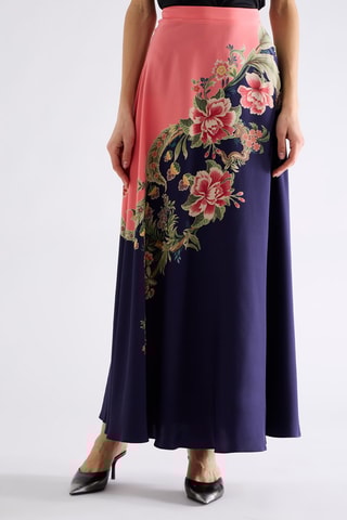 Jupe longue en soie - Bleu marine et rose