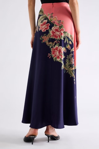 Jupe longue en soie - Bleu marine et rose