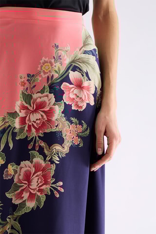 Jupe longue en soie - Bleu marine et rose
