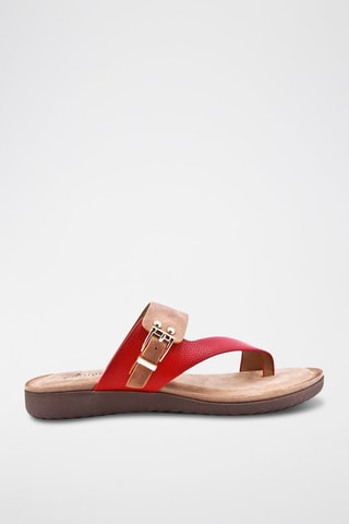 Tongs compensées - Marron et rouge