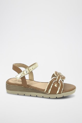Sandalen met Sleehak - Camel en goudkleurig
