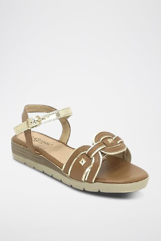 Sandalen met Sleehak - Camel en goudkleurig
