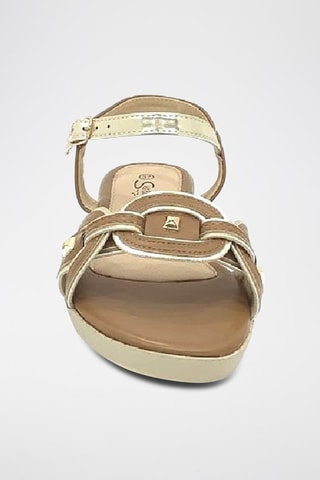 Sandalen met Sleehak - Camel en goudkleurig