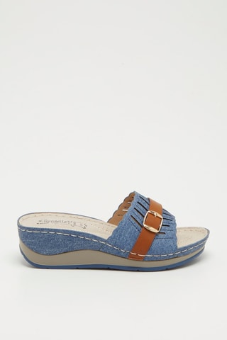 Mules compensées - Bleu et camel