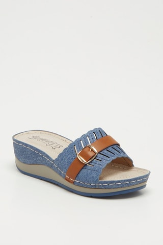 Mules compensées - Bleu et camel