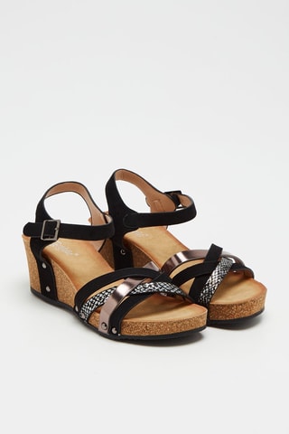 Sandales compensées - Noir, bronze et argenté