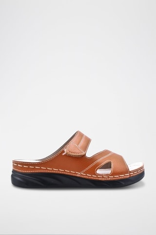 Mules compensées en cuir - Camel
