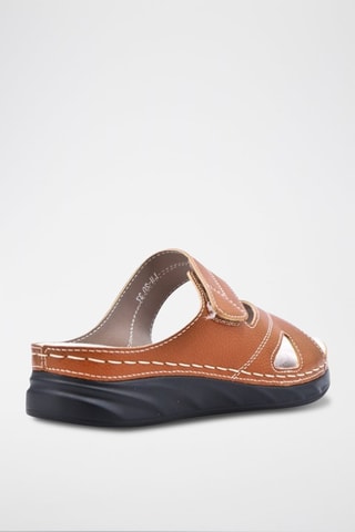 Mules compensées en cuir - Camel