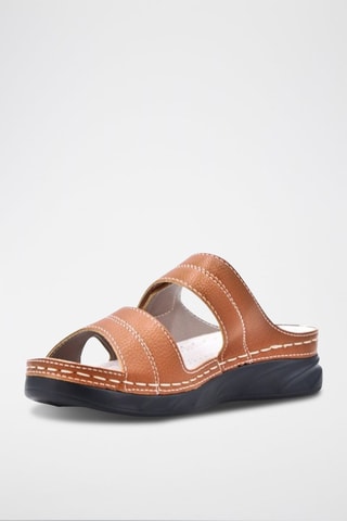 Mules compensées en cuir - Camel