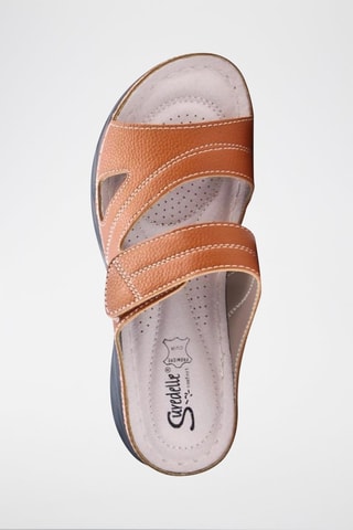 Mules compensées en cuir - Camel