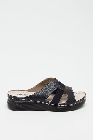 Mules compensées en cuir - Bleu marine