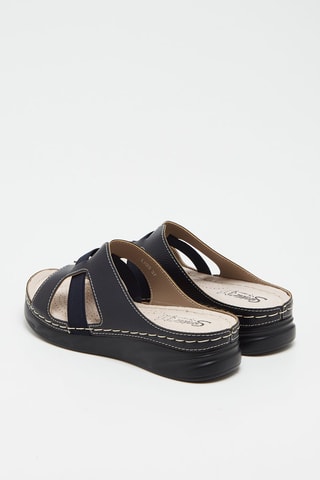 Mules compensées en cuir - Bleu marine