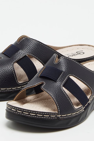 Mules compensées en cuir - Bleu marine