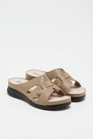Mules compensées en cuir - Taupe