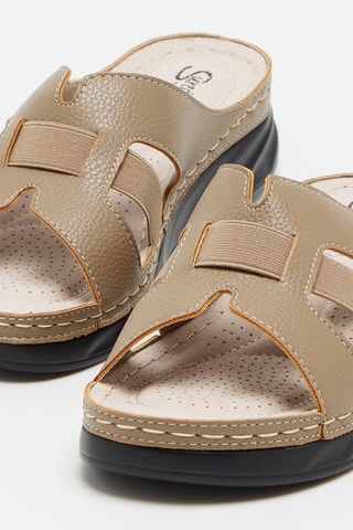 Mules compensées en cuir - Taupe
