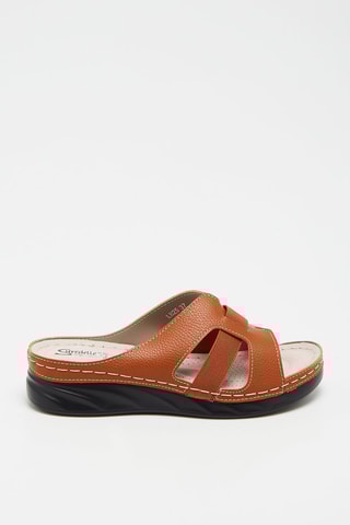 Mules compensées en cuir - Camel