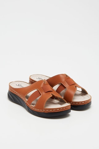 Mules compensées en cuir - Camel