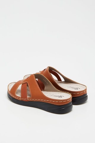 Mules compensées en cuir - Camel