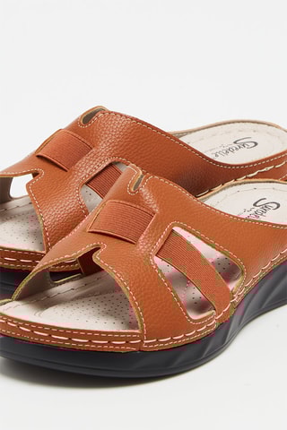 Mules compensées en cuir - Camel