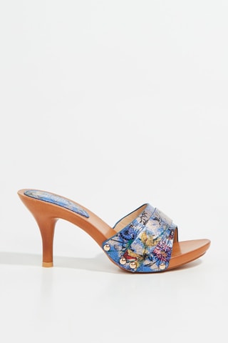 Mules à talons - Bleu et doré