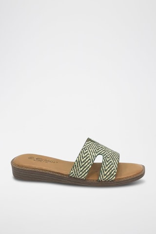 Mules compensées - Vert et beige