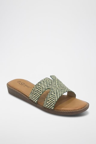 Mules compensées - Vert et beige