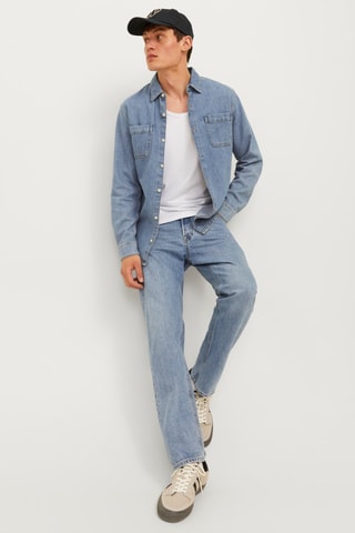 Jean relaxed taille haute en coton biologique - Ciel