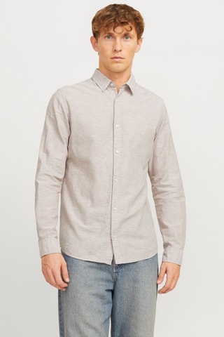Chemise slim en lin - Beige clair chiné