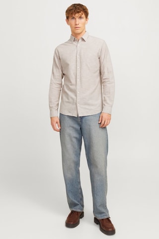 Chemise slim en lin - Beige clair chiné