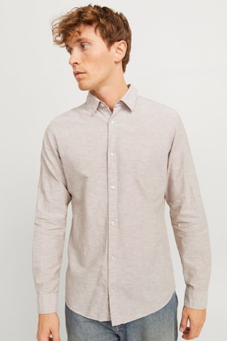 Chemise slim en lin - Beige clair chiné