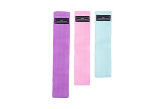 3 faixas elásticas de resistência física variada - Rosa, violeta e azul