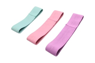 3 faixas elásticas de resistência física variada - Rosa, violeta e azul