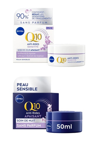 1 x Soin jour anti-rides FPS 15 Q10 Sensitive et 1 x Soin nuit anti-rides Q10 Sensitive - 2 x 50 ml