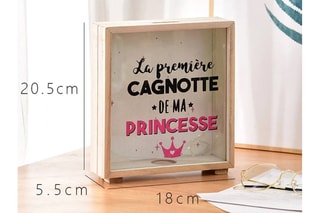 Tirelire cadre en bois Princesse - 20,5 x 18 x 5,7 cm
