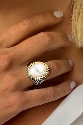 Bague - Argent, argent plaqué or jaune et nacre