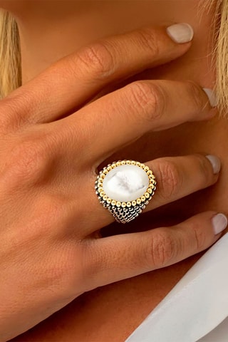 Bague - Argent, argent plaqué or jaune et nacre