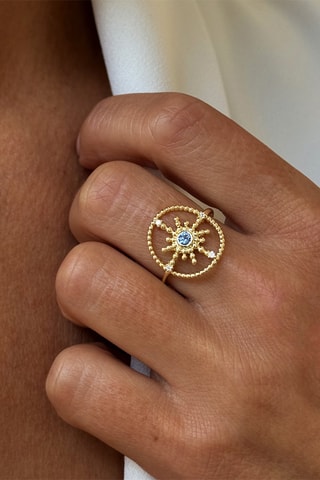 Bague - Argent plaqué or jaune, spinelle et zircons