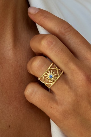 Bague - Argent plaqué or jaune et spinelle