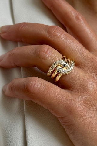 Bague - Argent plaqué or jaune et zircons