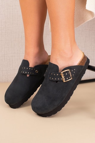 Sabots plateformes en cuir - Noir