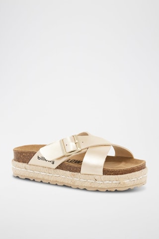 Mules com plataforma em couro - Dourado