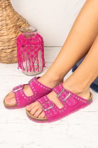Mules en nubuck Fuchsia