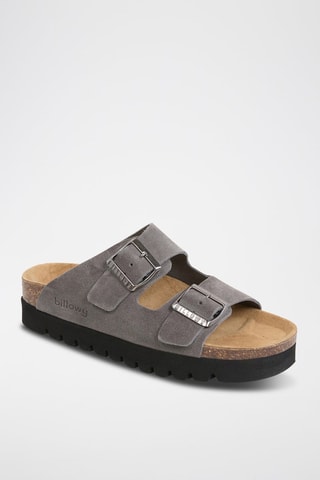 Mules com plataforma em couro - Cinzento