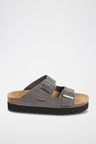 Mules com plataforma em couro - Cinzento