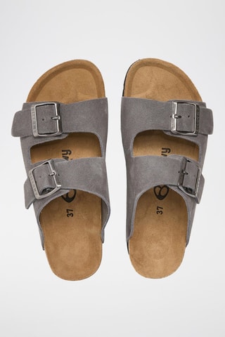 Mules com plataforma em couro - Cinzento