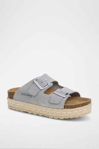 Mules com plataforma em nobuck - Cinzento