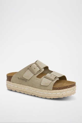 Mules com plataforma em nobuck - Caqui