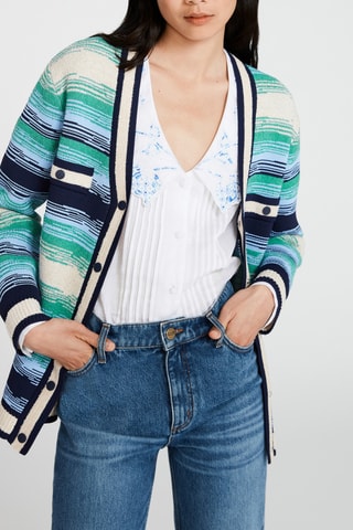 Gilet - Ecru et turquoise