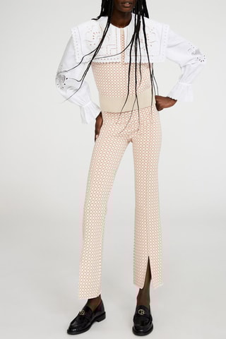 Pantalon bootcut taille haute - Rose pâle et écru